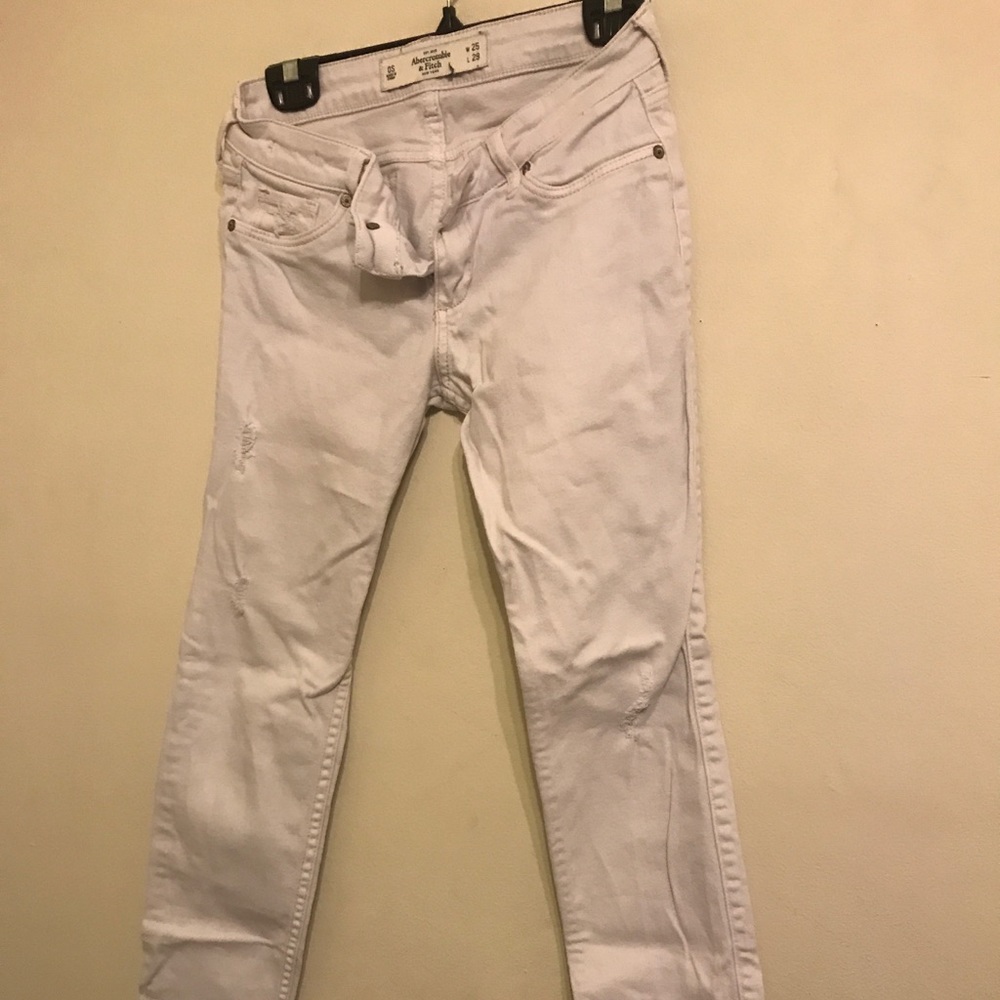 Abercrombie white distressed denim jeans